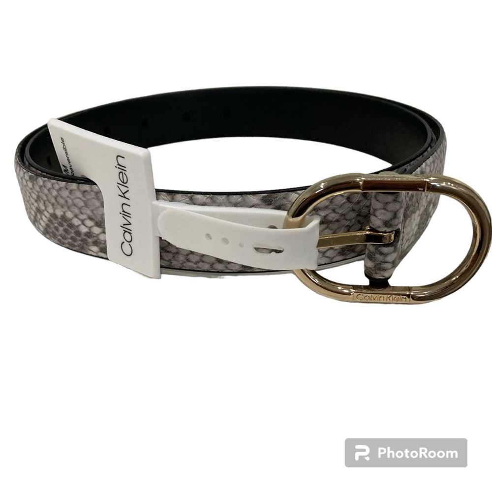 NWT Calvin Klein Black & Snake Skin Reversible Belt  Size M